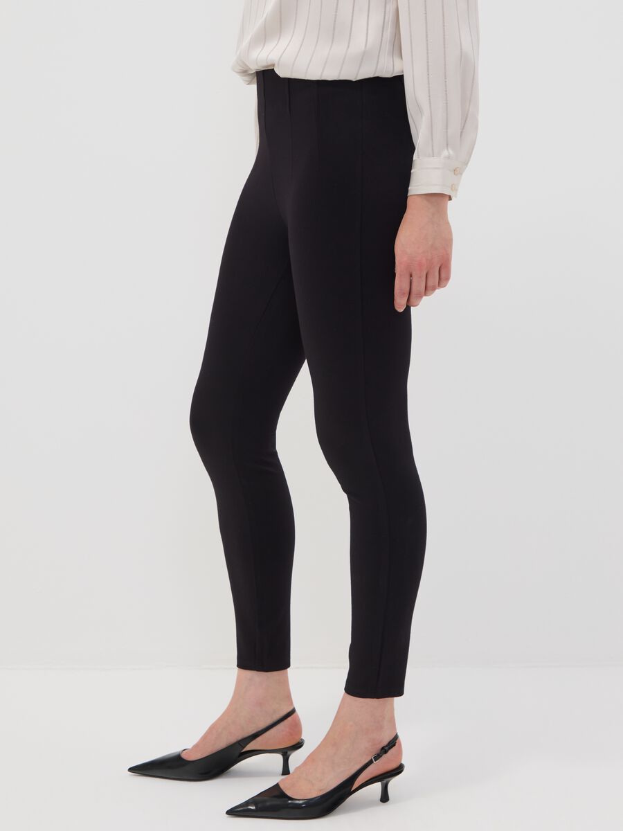 Black slim-fit stretch viscose Milano-knit leggings_3