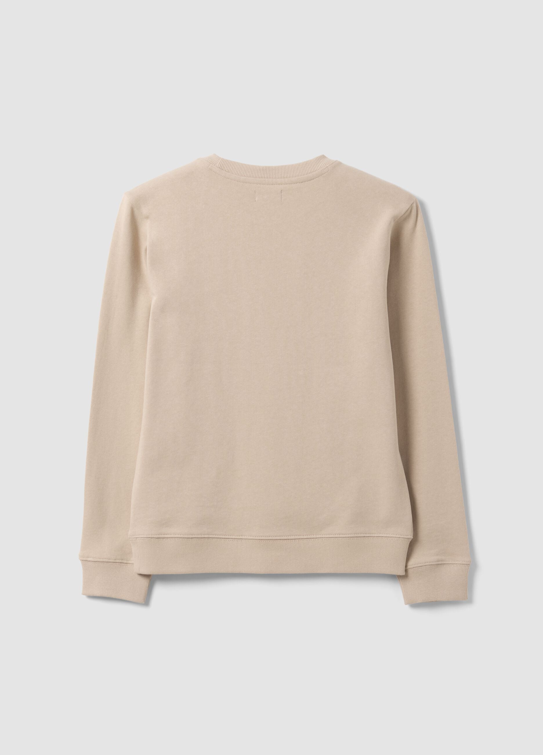 Beige pure organic cotton crew-neck sweatshirt with print for boys