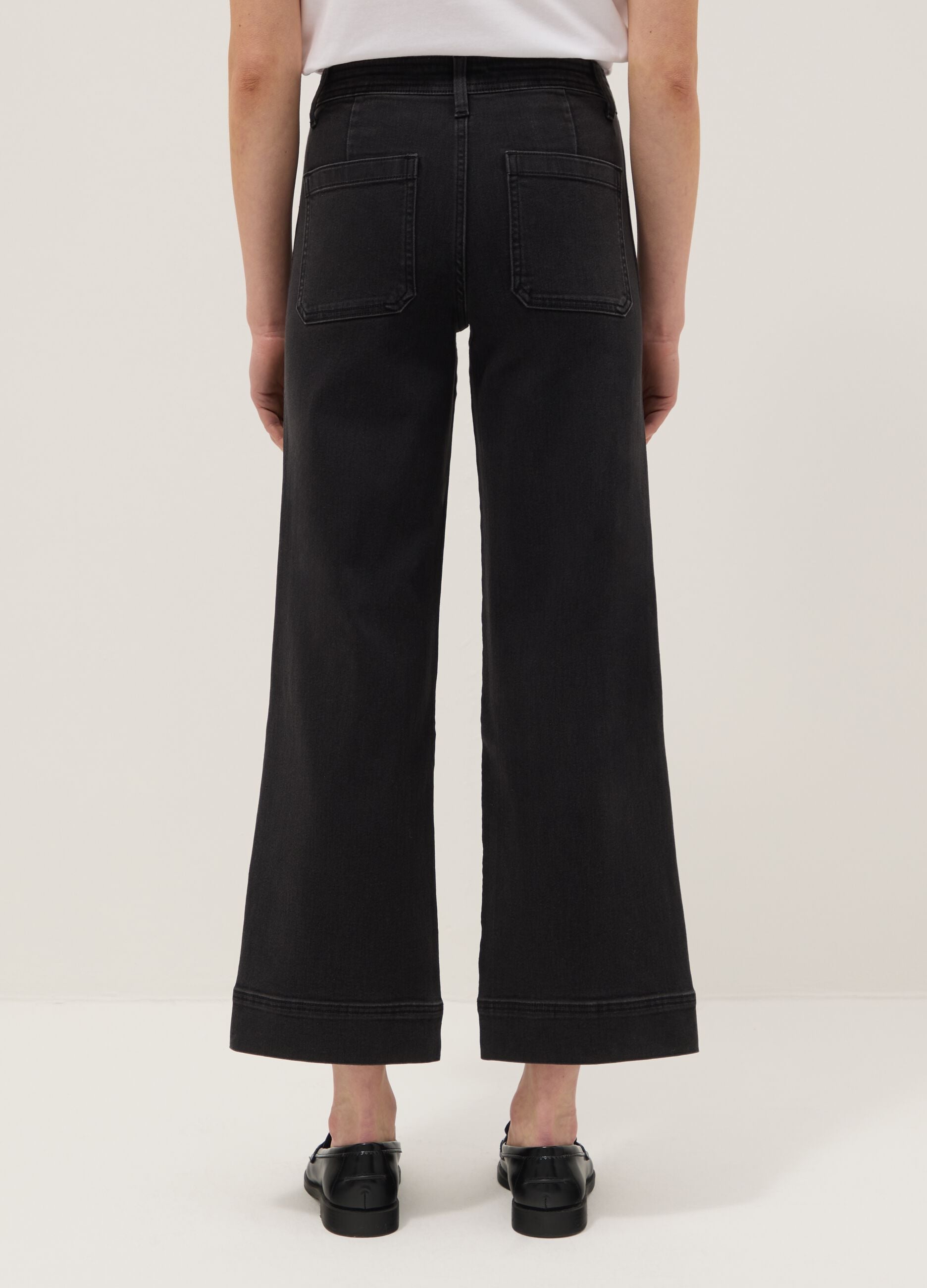 Black Stretch Cotton Wide Leg Jeans