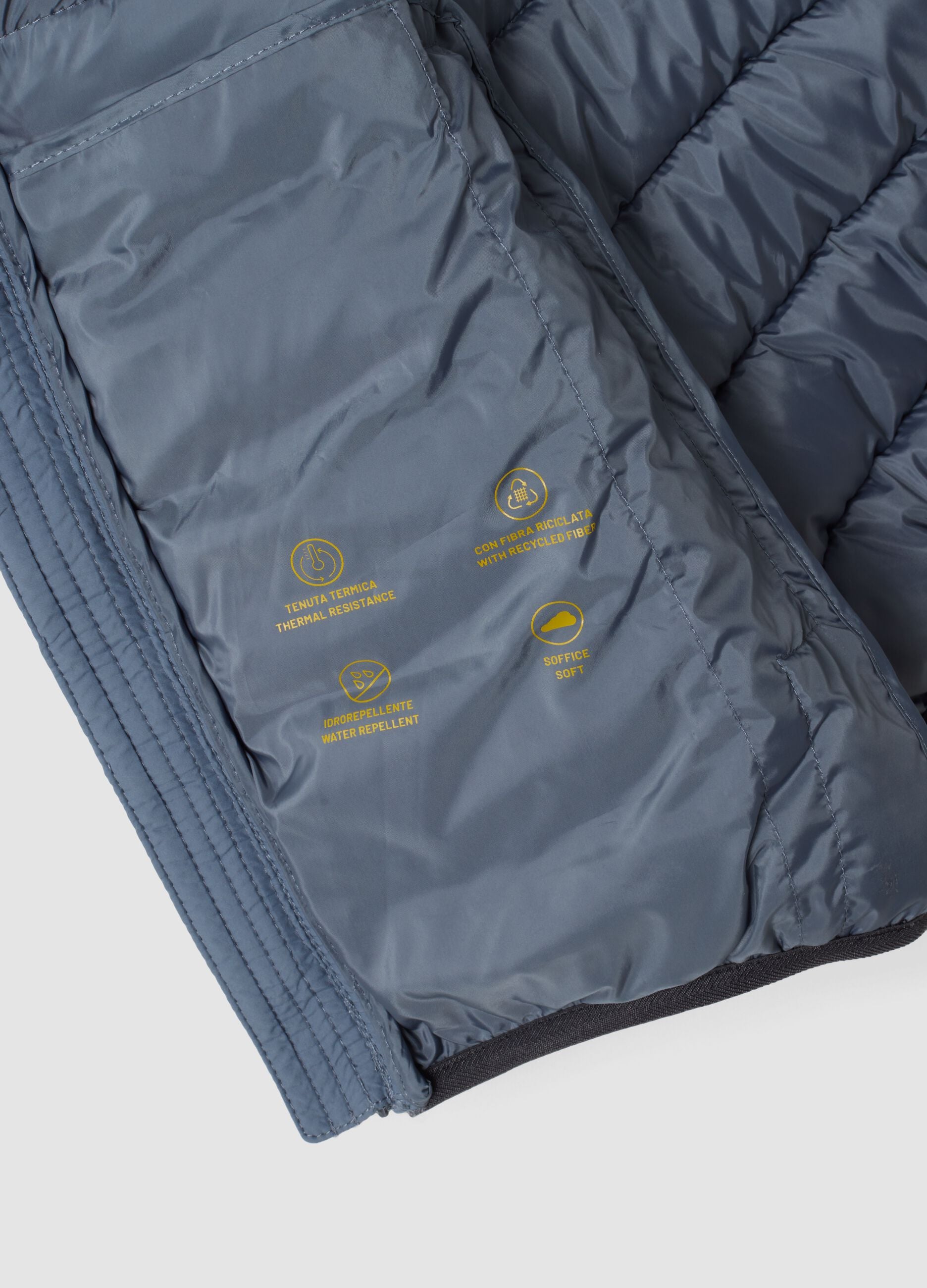 Grey Ultralight padded hooded jacket with zip for boys