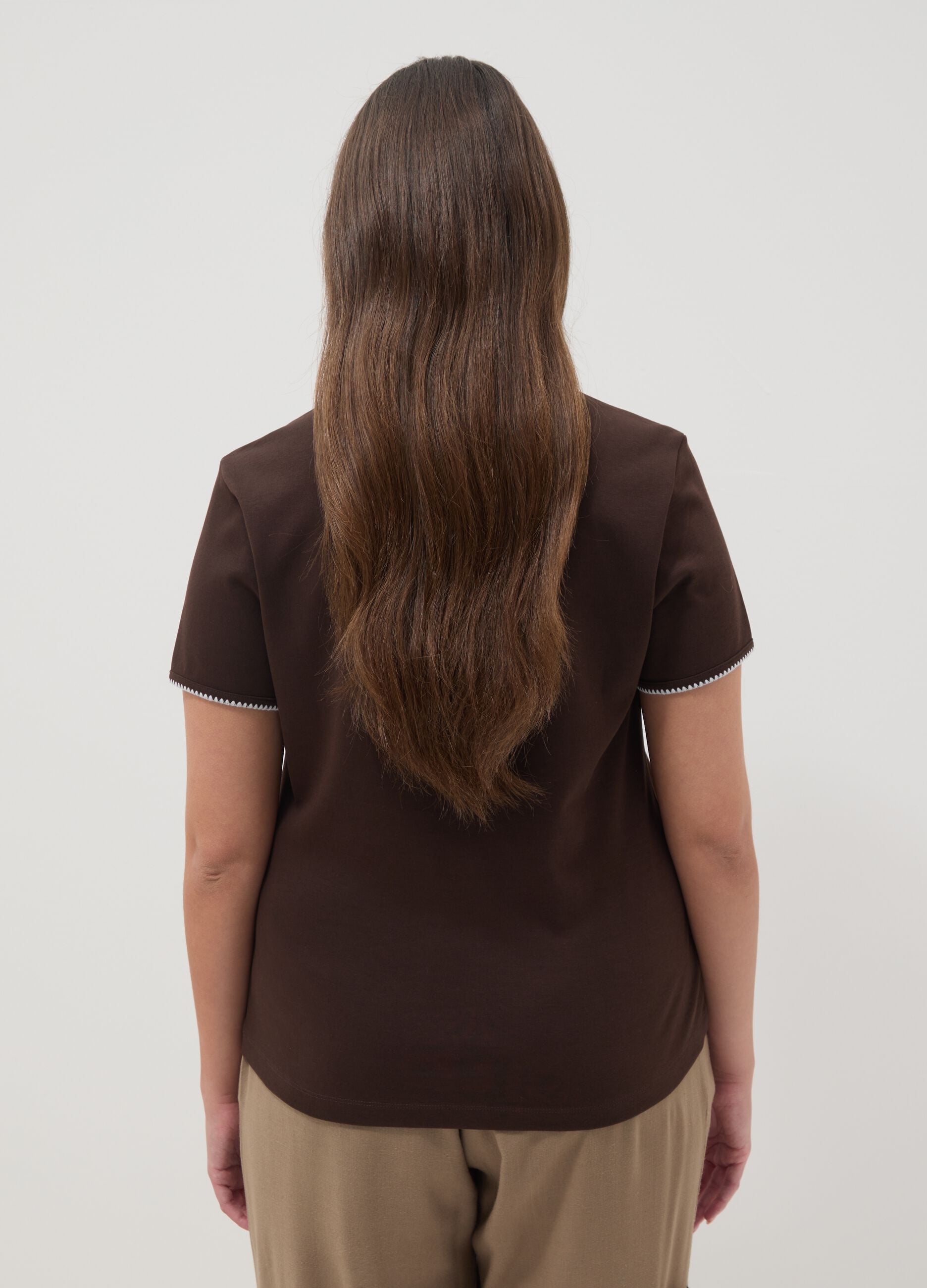 Brown pure cotton short-sleeve T-shirt, regular fit