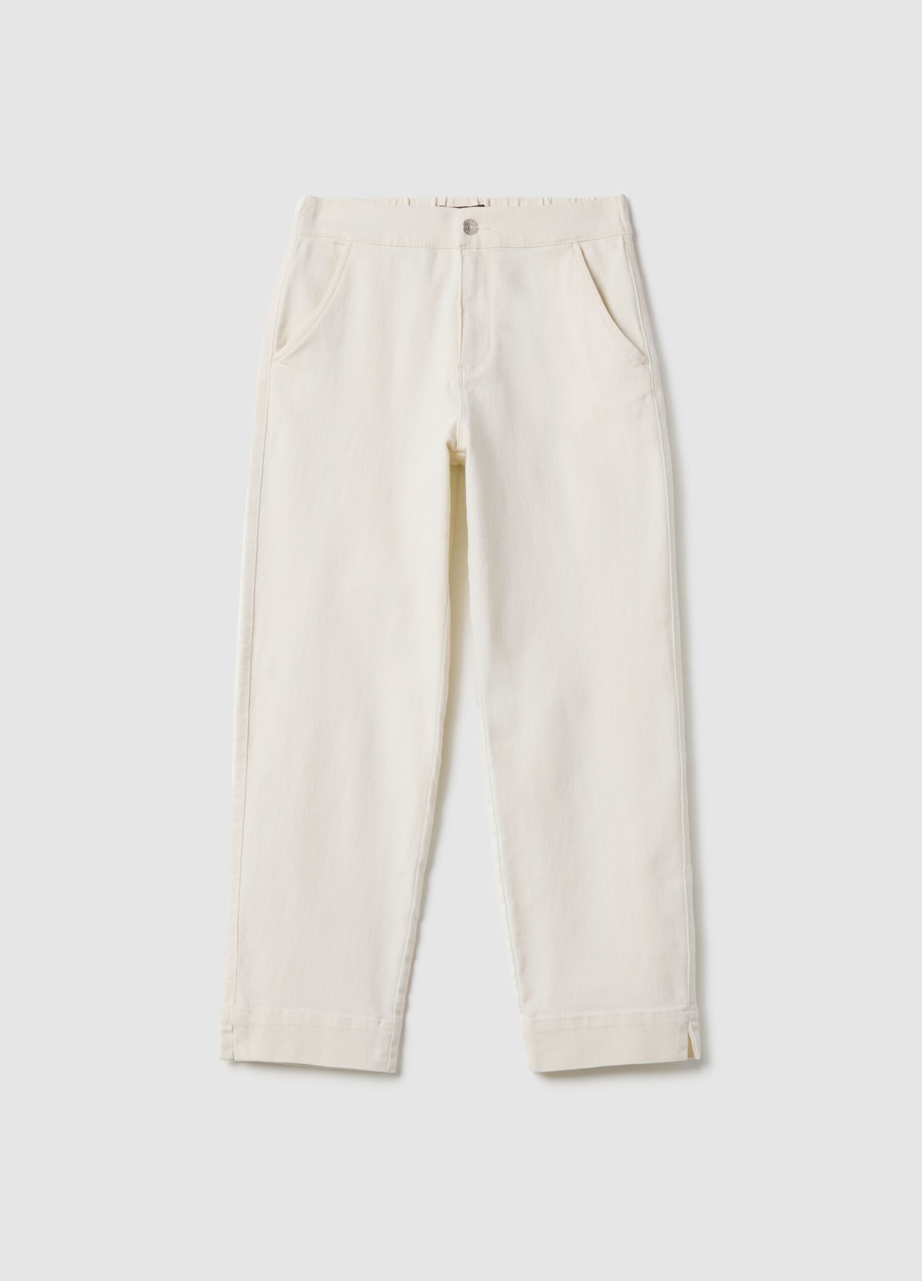 White Slim Fit Cotton Blend Chino Trousers