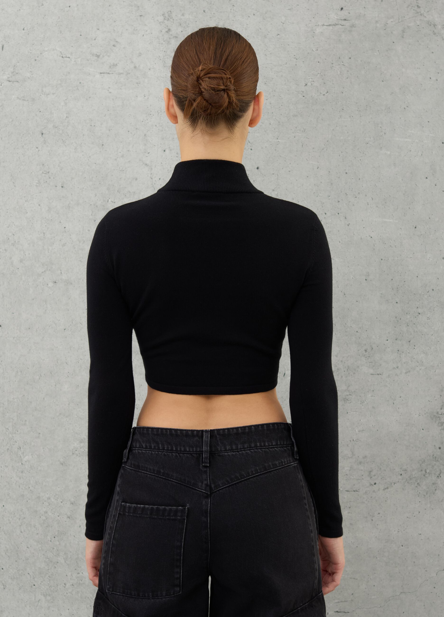 High Neck Knit Top Black