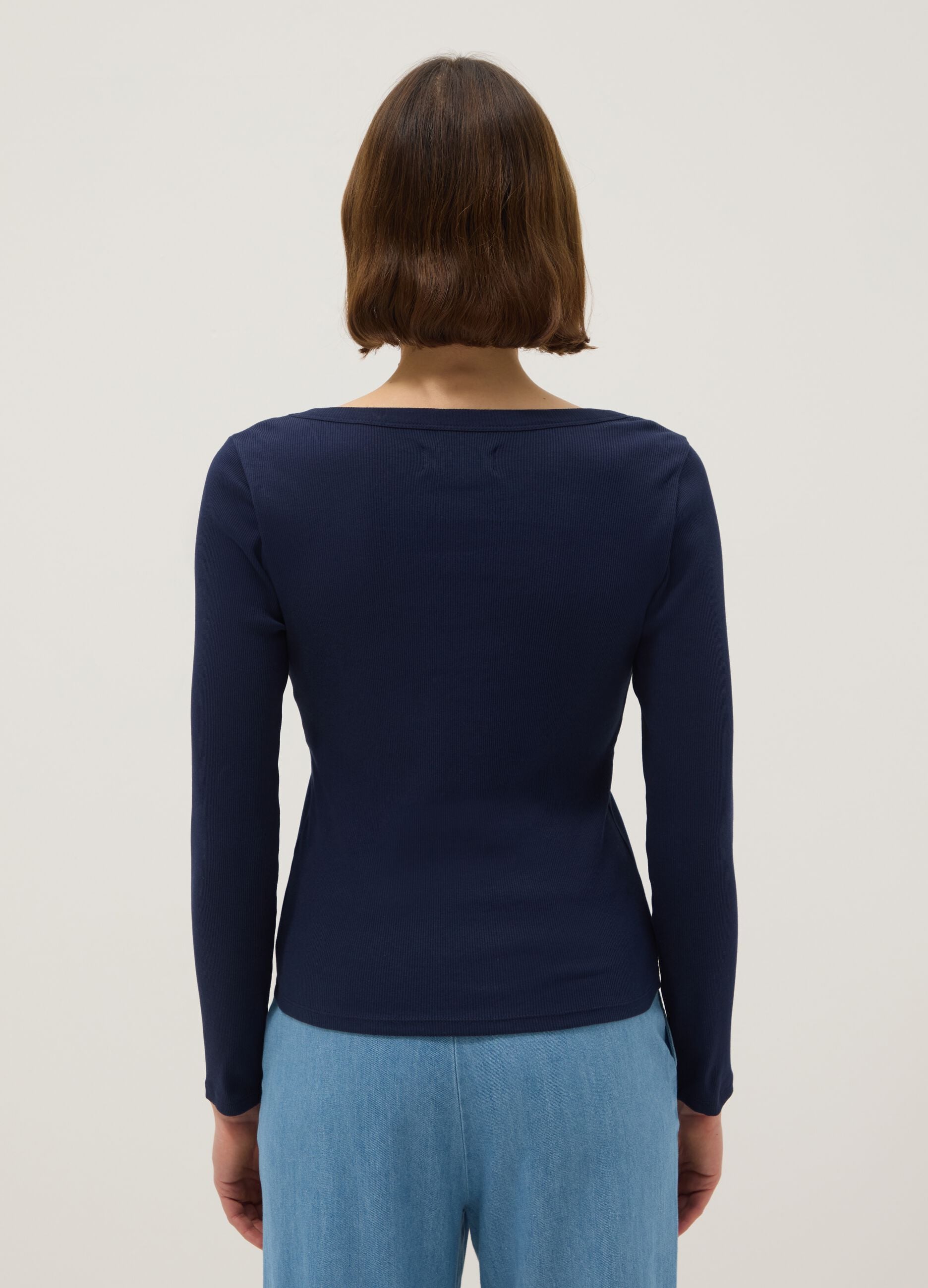 Blue long sleeve pure cotton t-shirt regular fit