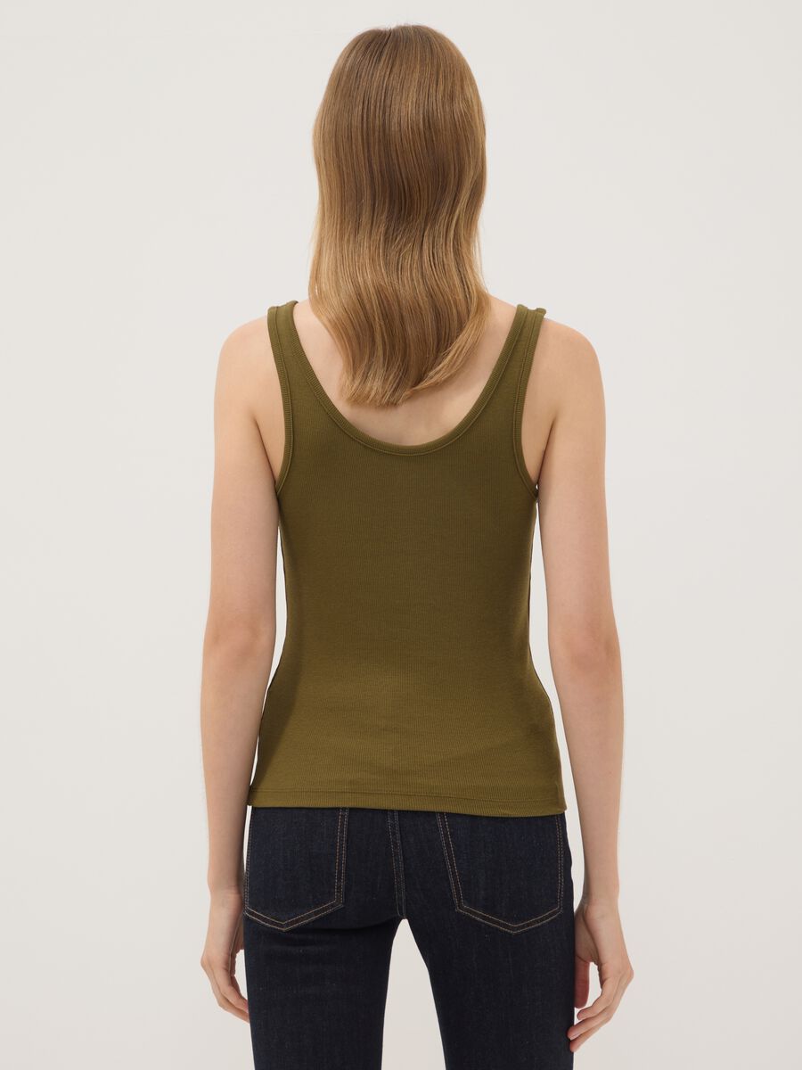 Tank top verde in cotone elasticizzato con bottoni regular fit_3