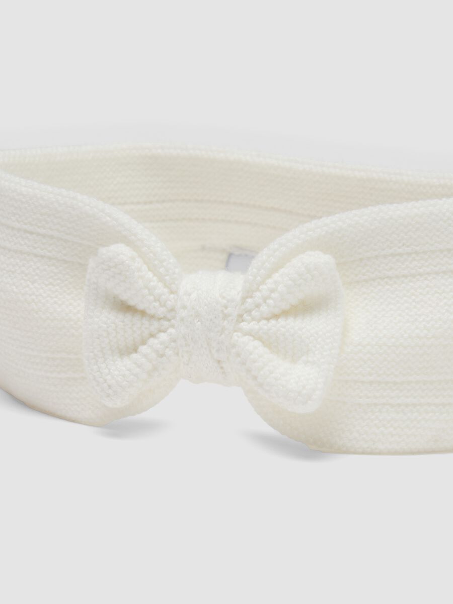 White organic cotton headband with knitted bow_2