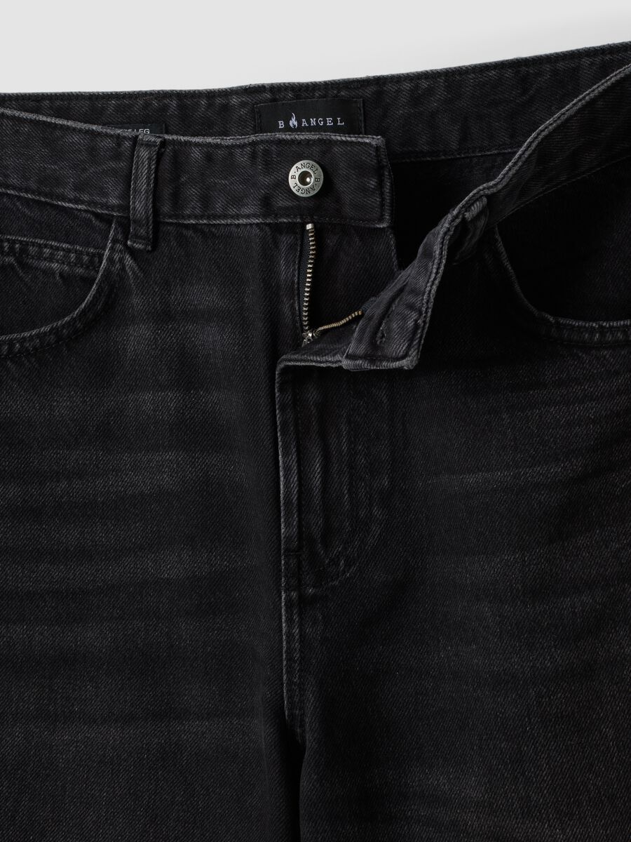 Jeans denim neri wide leg in puro cotone_1