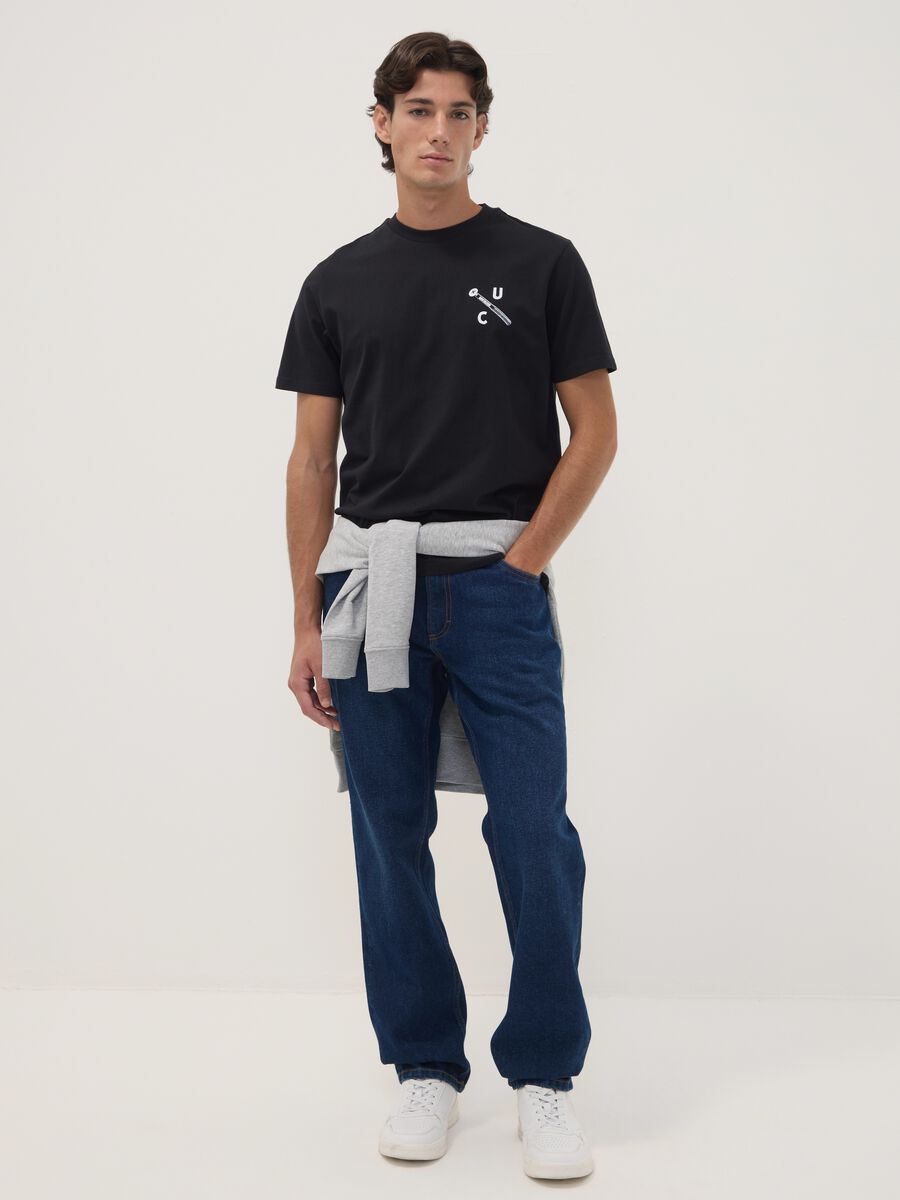 Black pure cotton crew-neck printed T-shirt_2