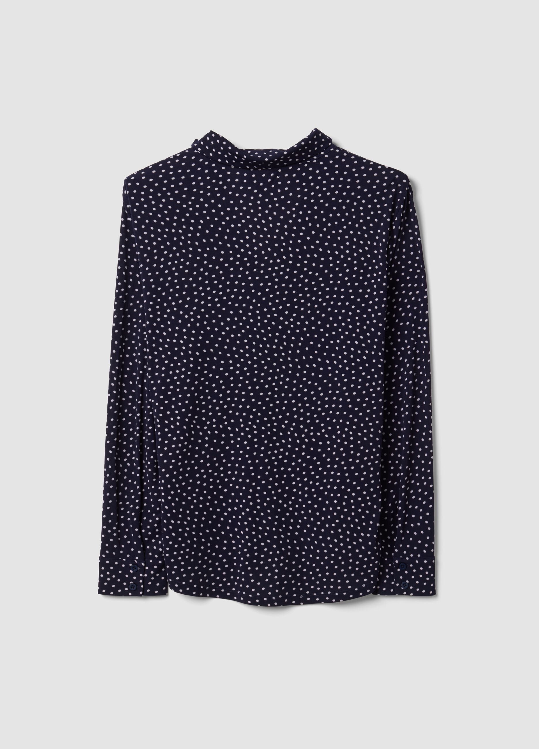 Blue stretch-fabric T-shirt with polka-dot collar, regular fit