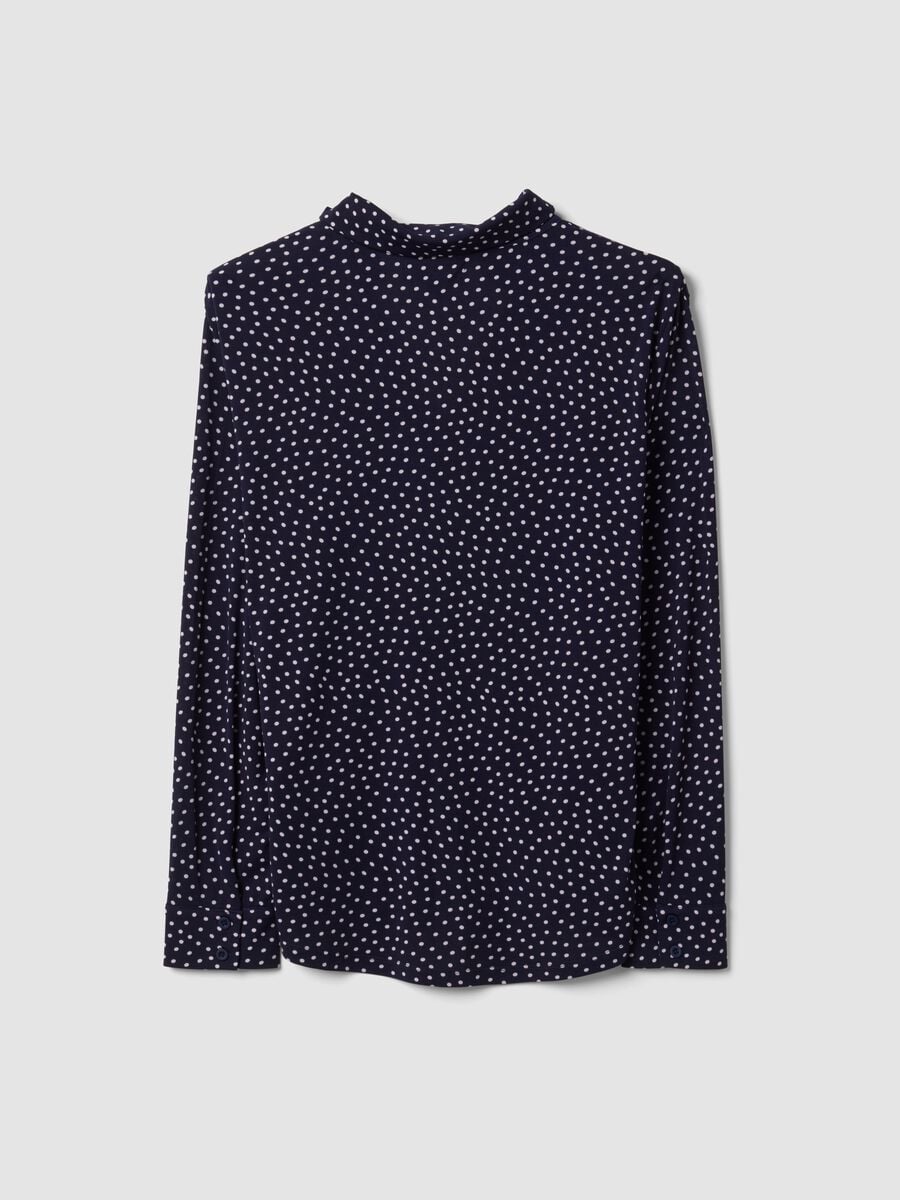 T-shirt blu in tessuto elasticizzato con colletto a pois regular fit_2