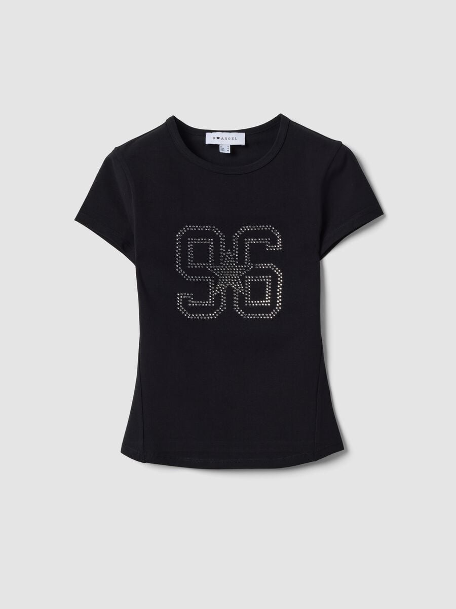 Black fitted stretch-cotton T-shirt with rhinestone embellishment_4