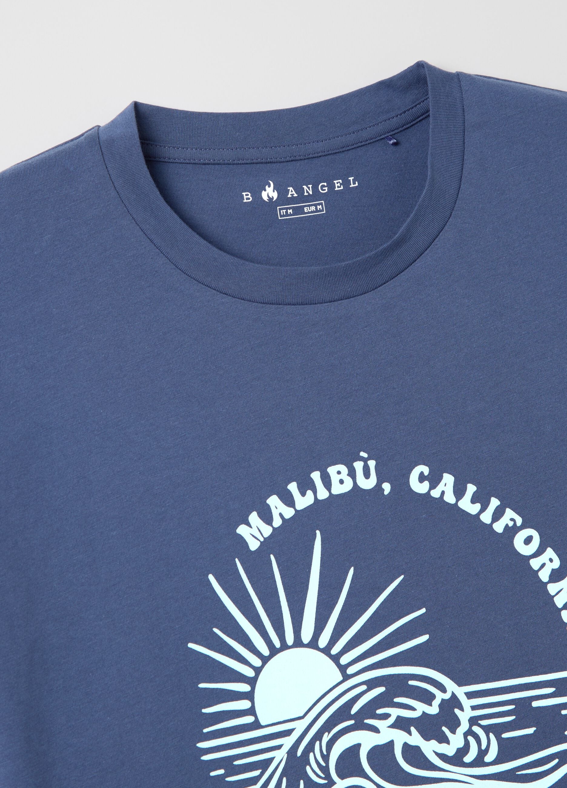 Men's 100% cotton blue boxy fit T-shirt with Surf Beach Bar print