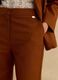 Brown wide leg trousers in stretch cotton and linen blend_3