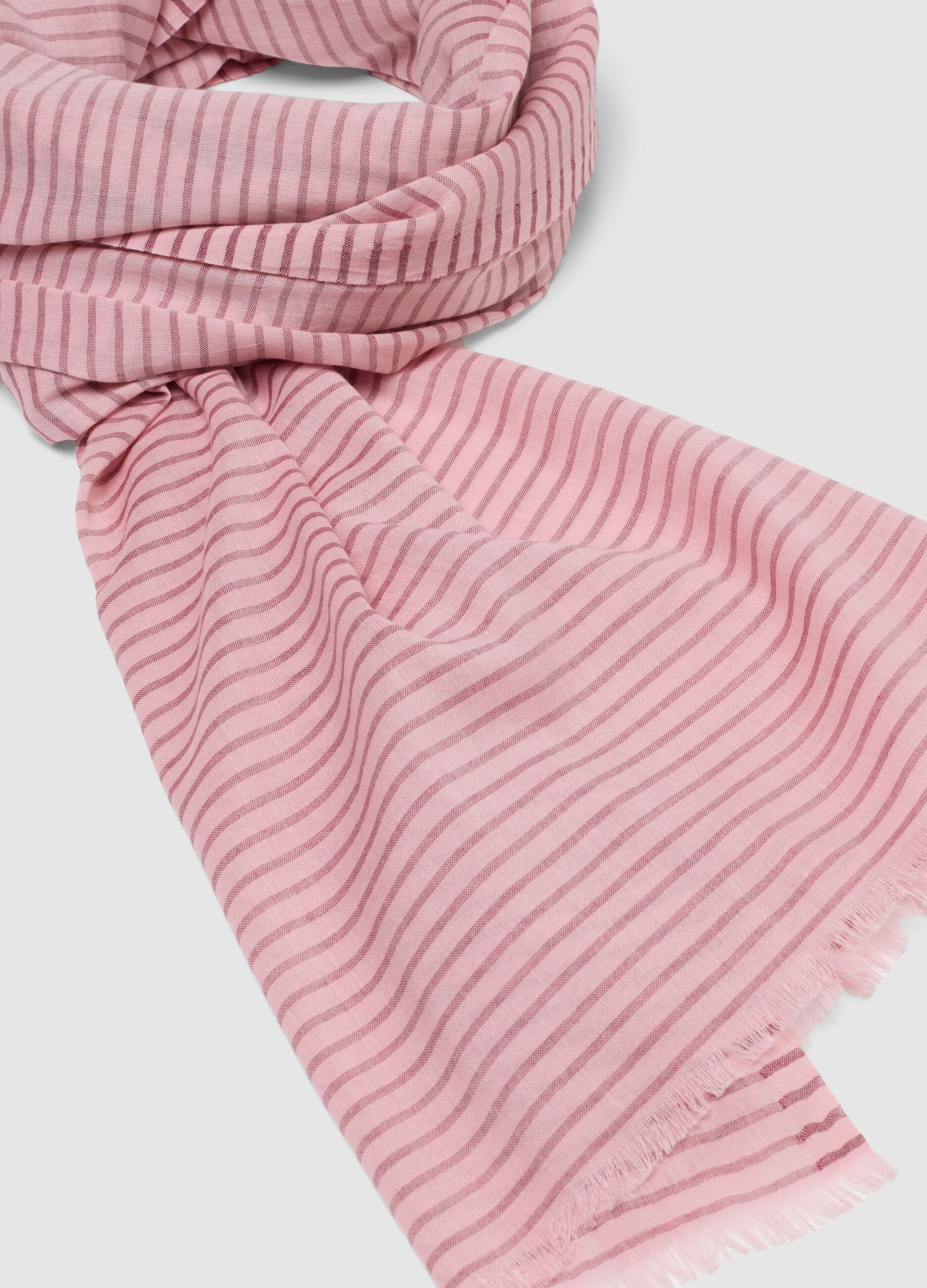 Light striped pink cotton blend scarf