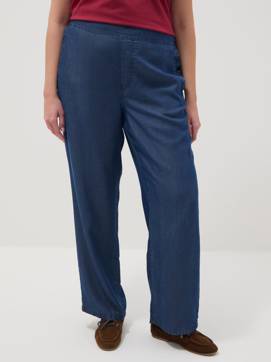 Pure Lyocell Blue Jogger Trousers with Regular Fit_1
