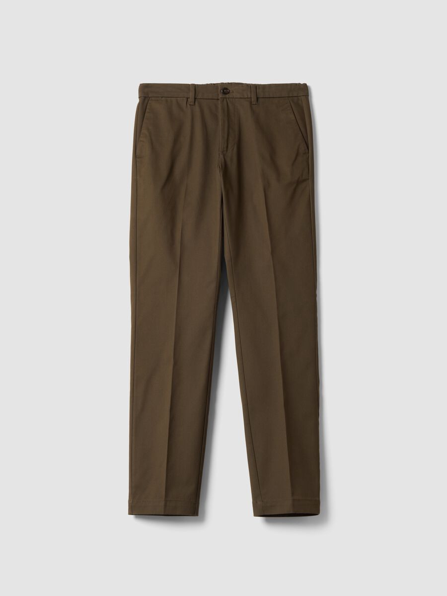 Pantaloni marroni chino in twill di tessuto elasticizzato slim fit_0