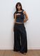 Grey rib-knit bandeau top in wool blend_1