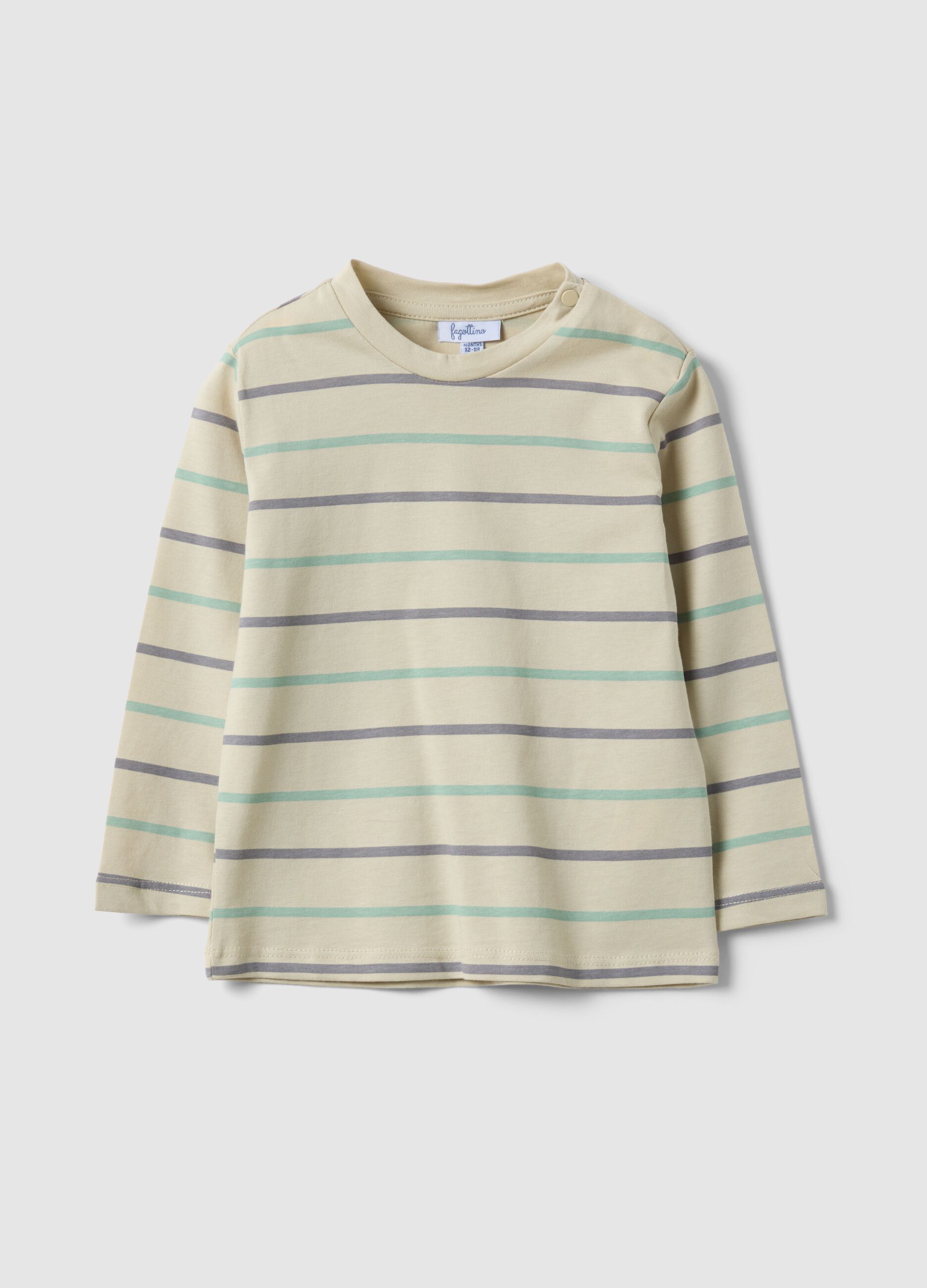 Long-sleeve pure cotton T-shirt with multicolour stripes