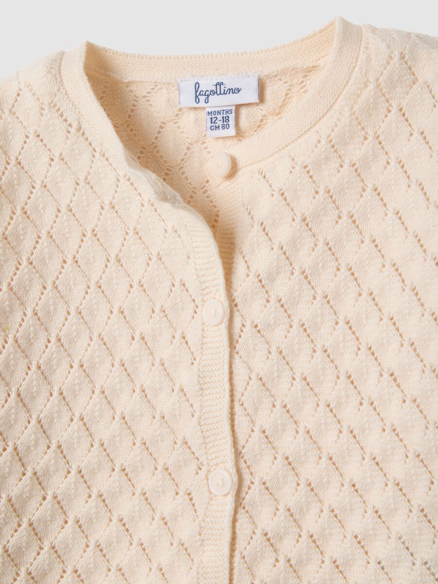 Regular fit beige cotton cardigan for girls with diamond pattern_2