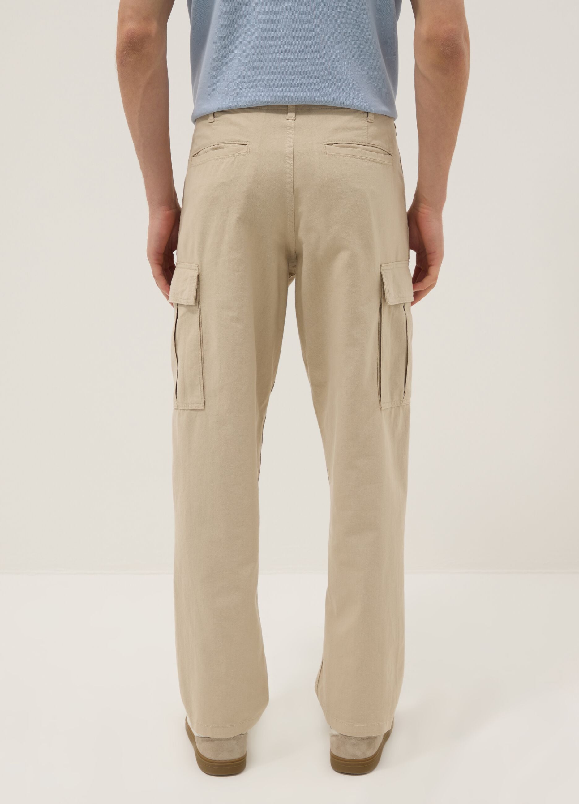 Beige linen-blend regular-fit cargo trousers