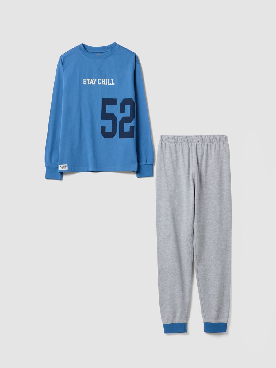 Blue pure organic cotton crew-neck pyjamas_0