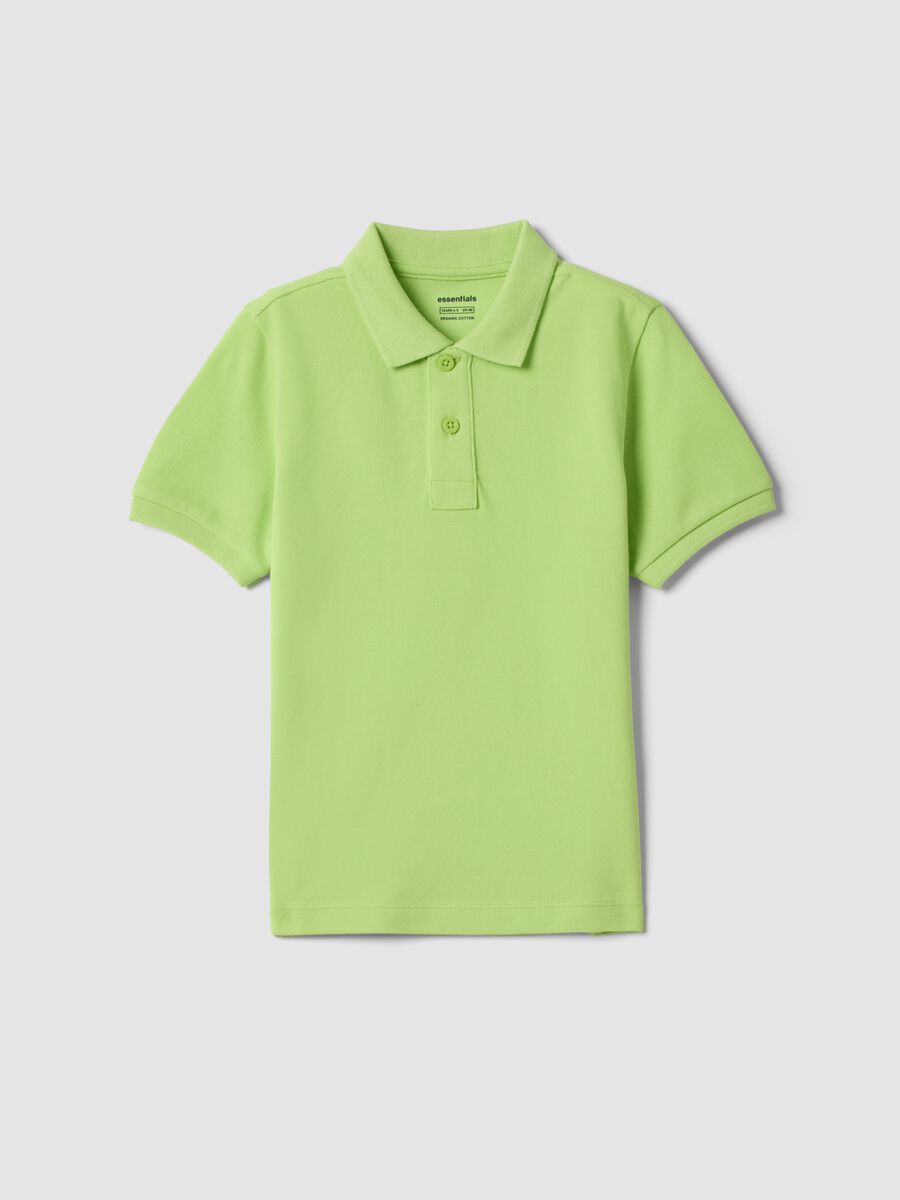 Polo a maniche corte verde in puro cotone organico da bambino_0