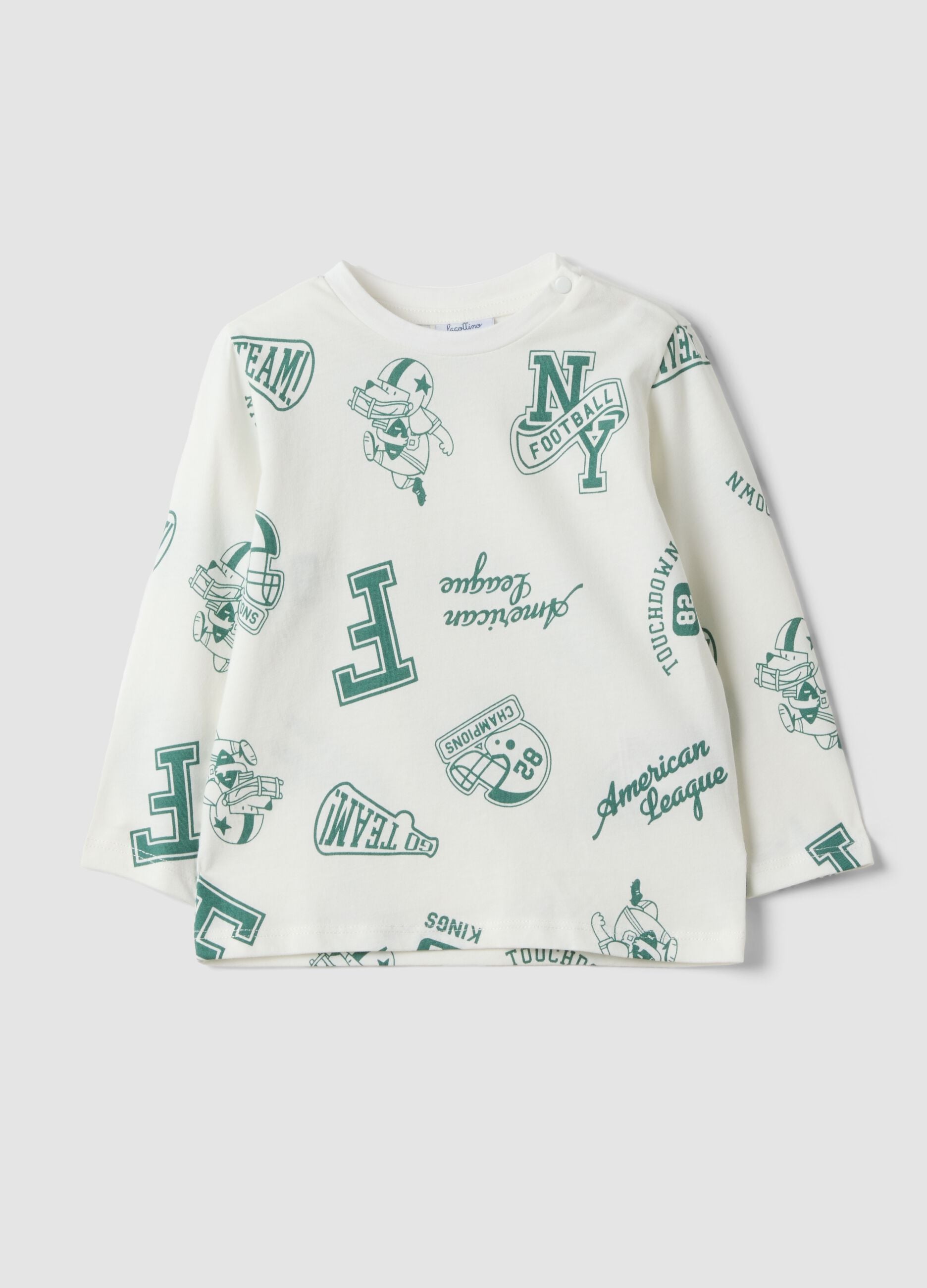 White pure organic cotton T-shirt with all-over print for baby boy