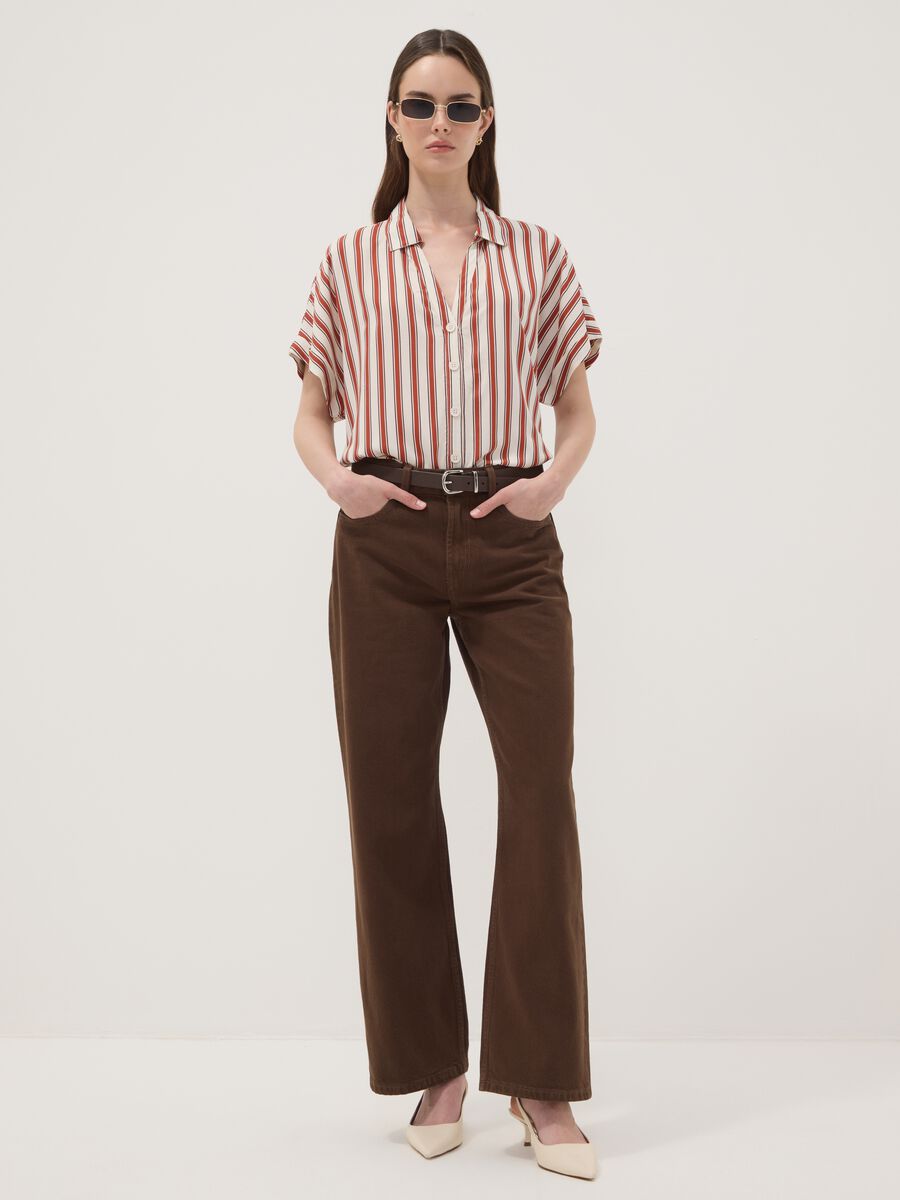 Multicolour striped pure viscose short-sleeve oversized shirt_2
