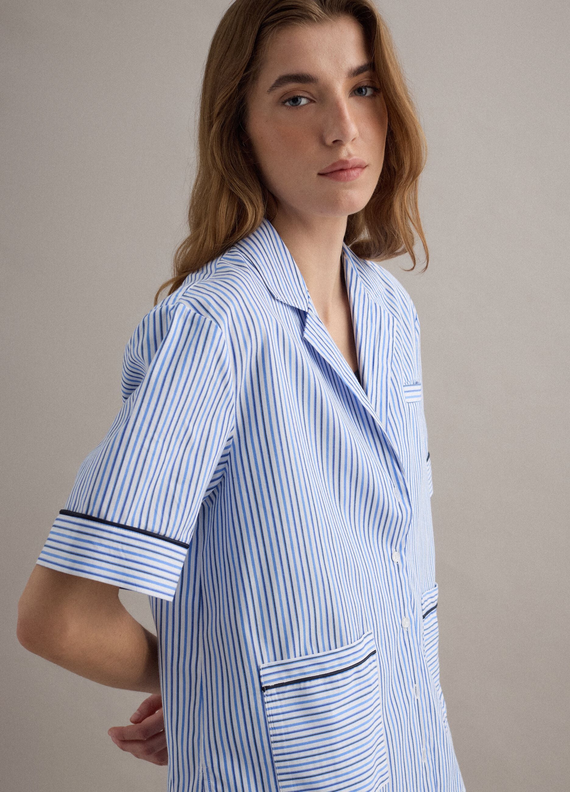 Sky blue striped pure cotton blazer