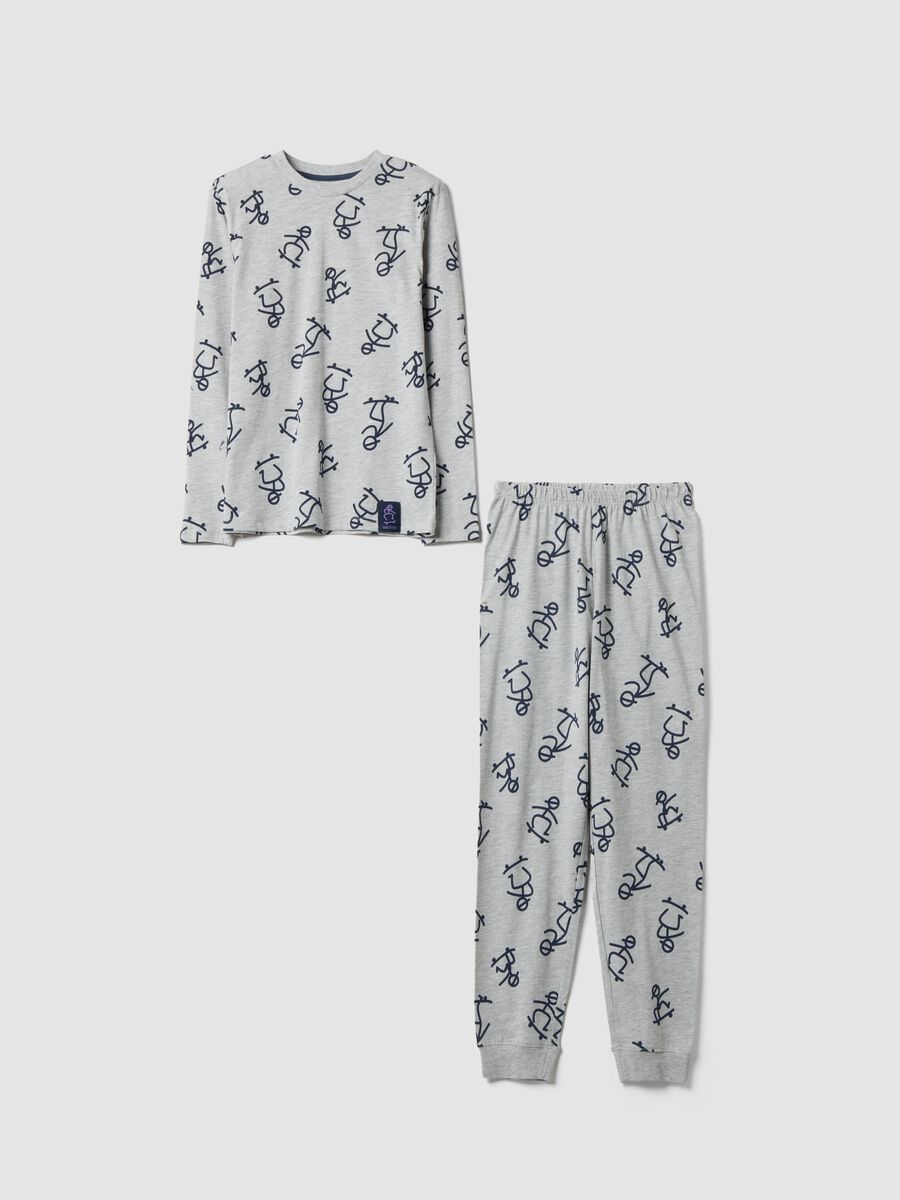 Grey organic cotton-blend pyjamas with all-over print for boys_0