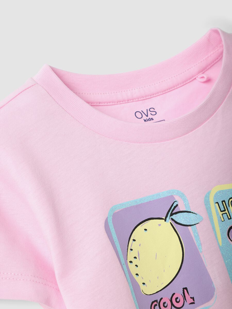 Girls' regular fit pink pure cotton T-shirt with fruit_2