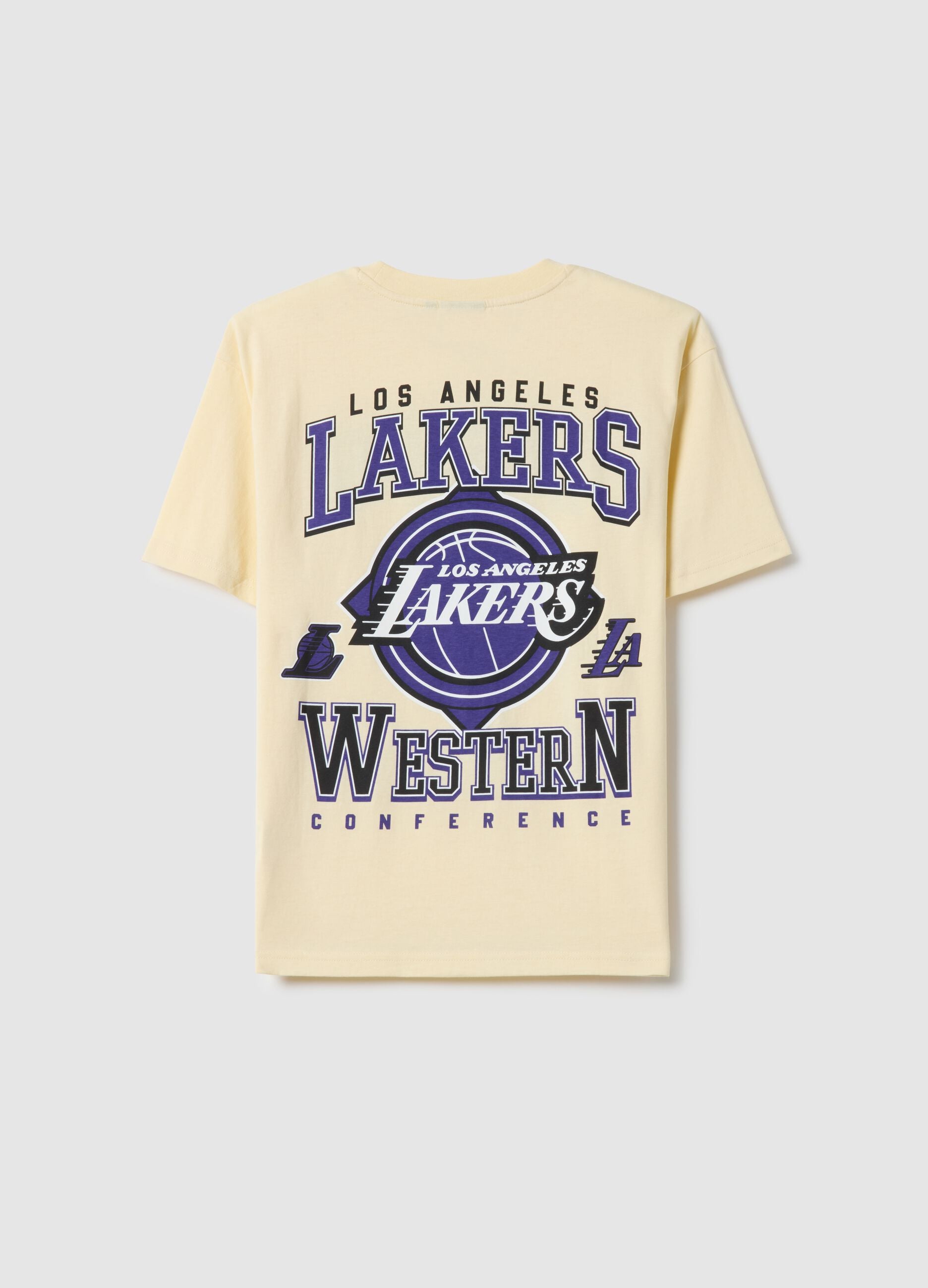 Kids' beige pure cotton T-shirt regular fit with Lakers logo