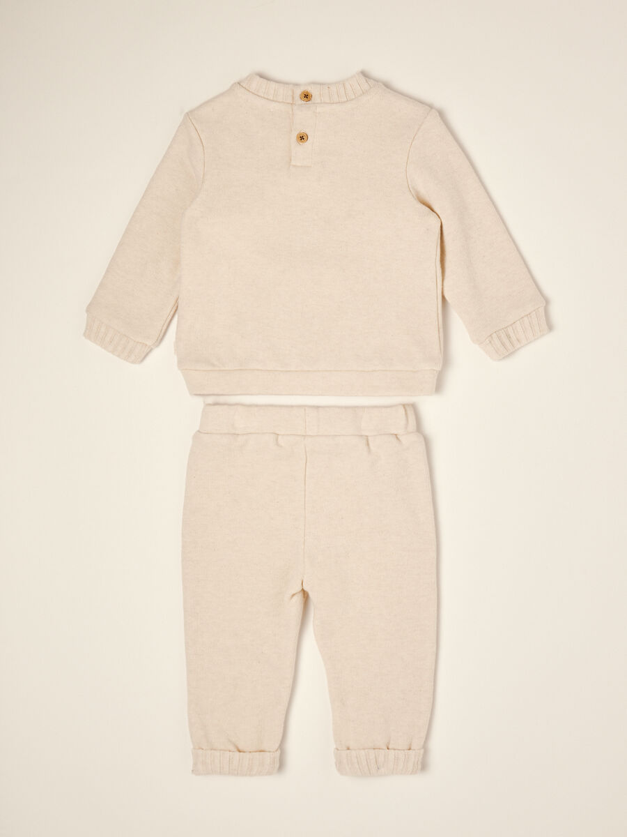 Beige stretch cotton and viscose set with embroidered lettering_1