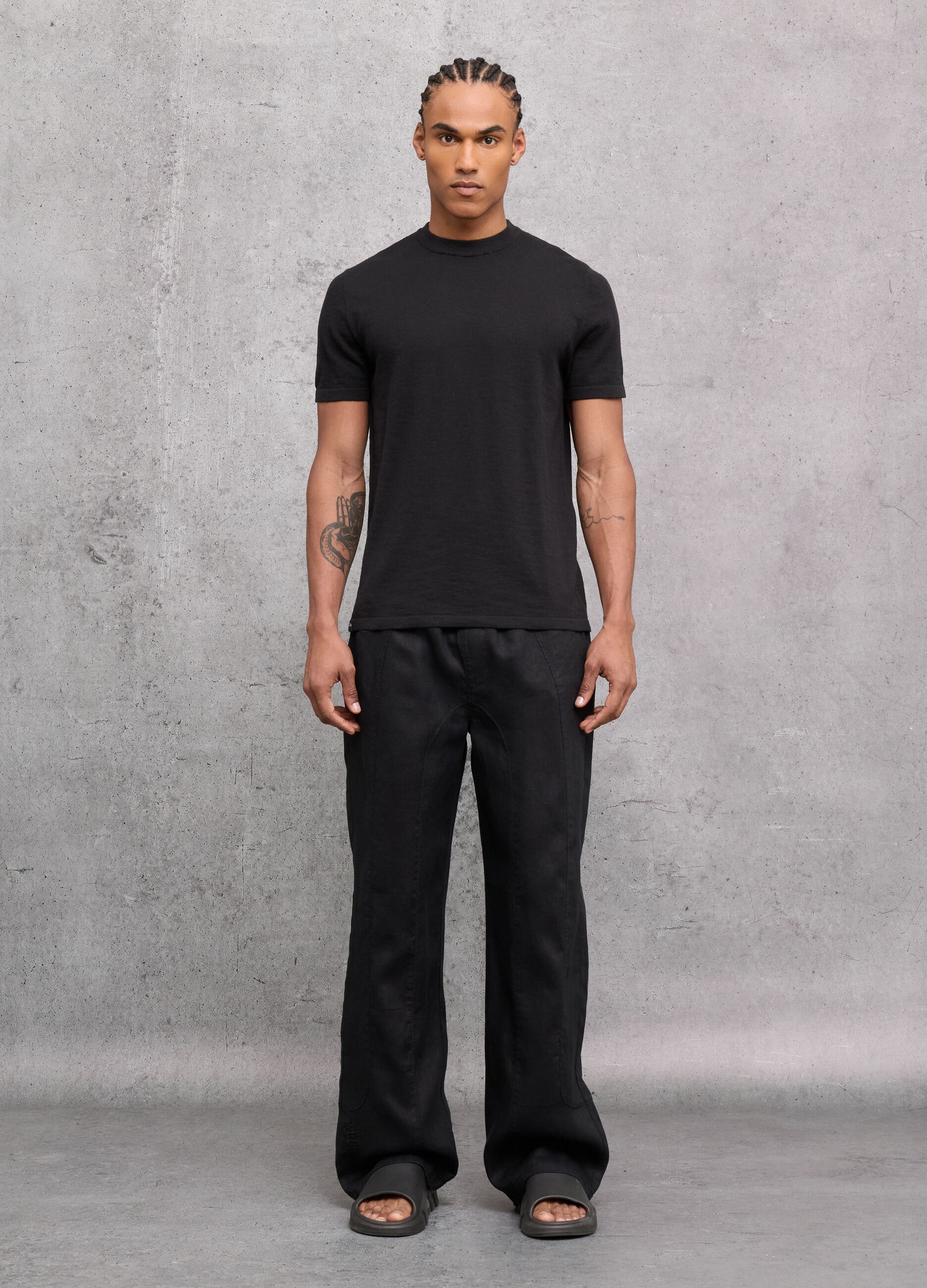 100% Linen Wide Leg Pants Black