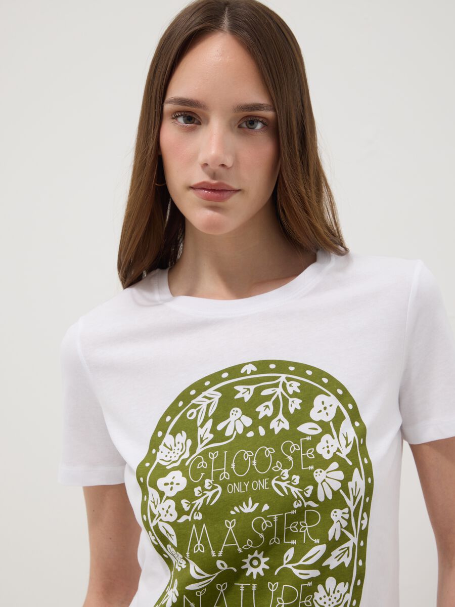 Regular fit white pure cotton T-shirt with print_2