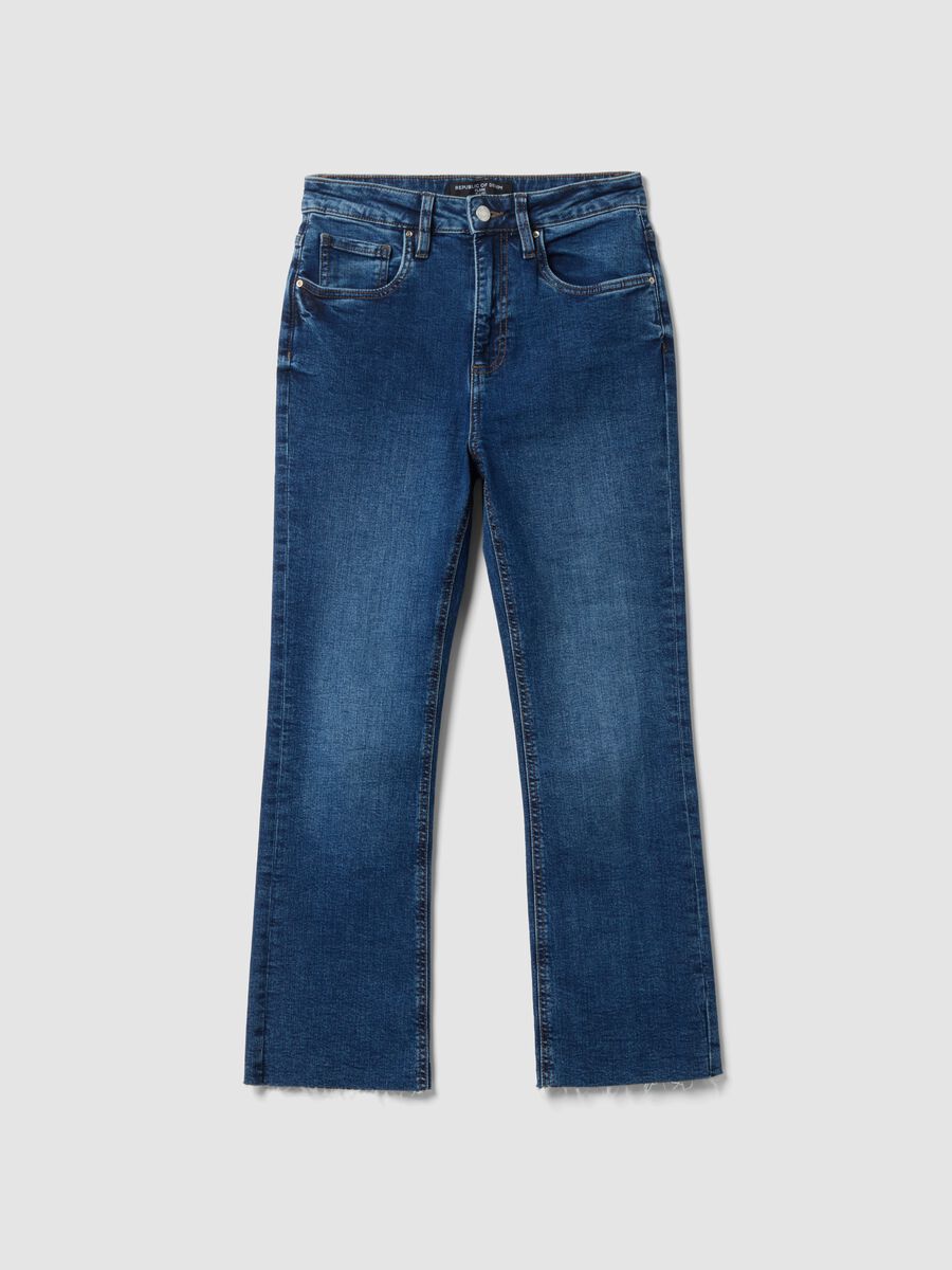 Blue stretch cotton denim flare jeans_4