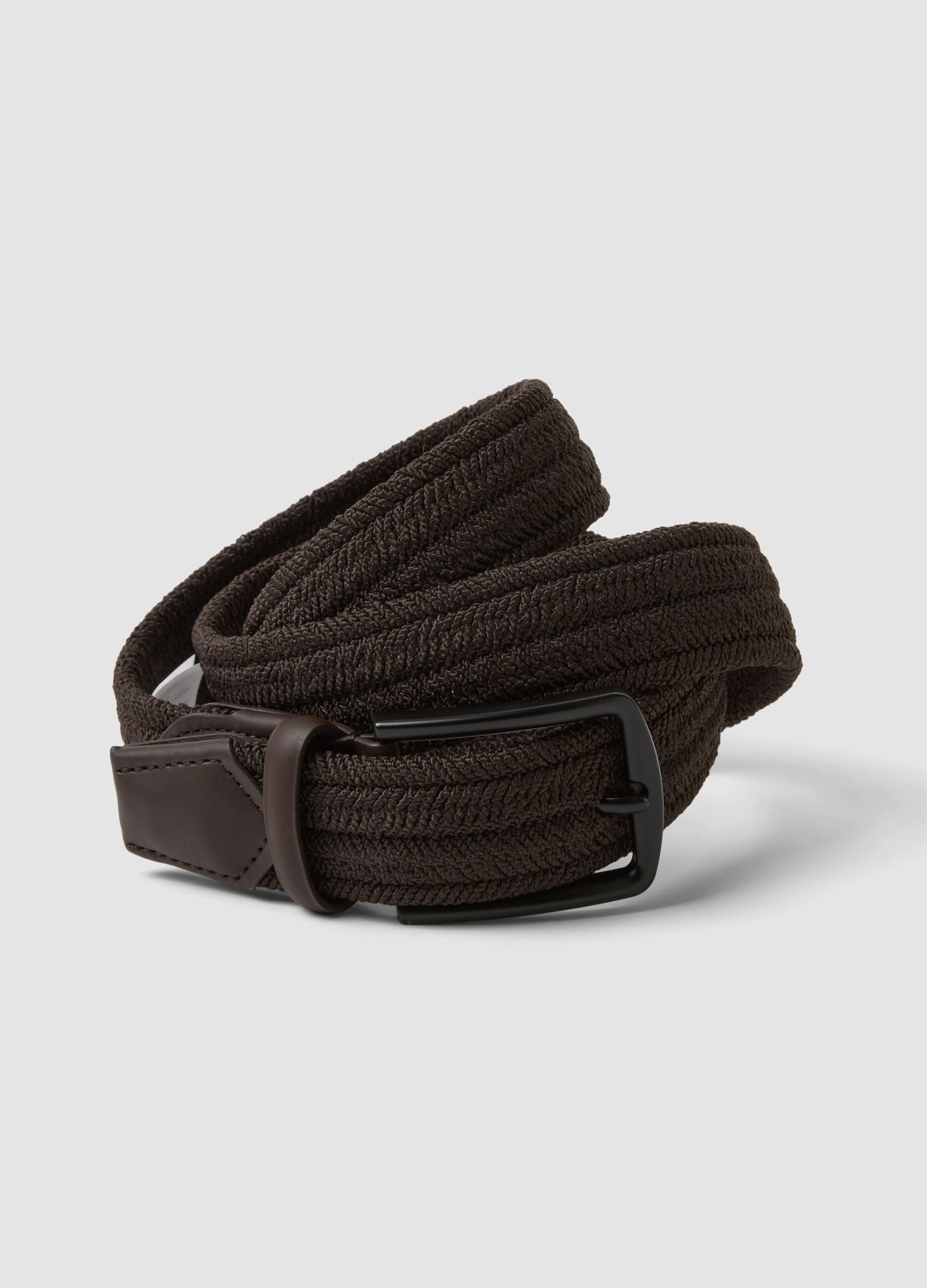 Brown braided belt with matte buckle