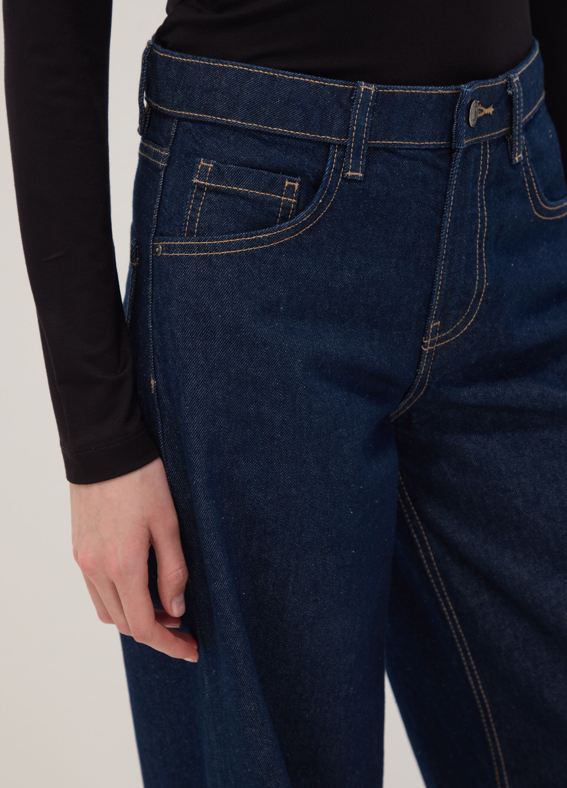 Dark blue low-rise wide-leg pure cotton jeans