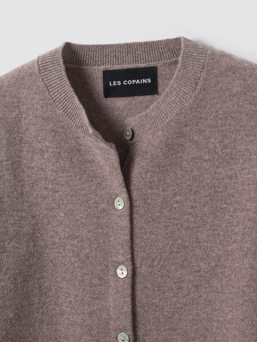 Grey pure wool crew-neck cardigan, regular fit_5