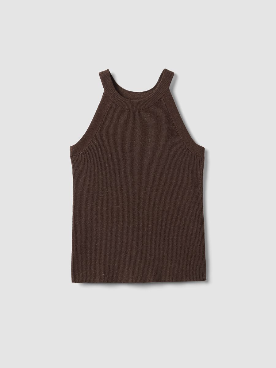 Fitted viscose blend brown tank top_4