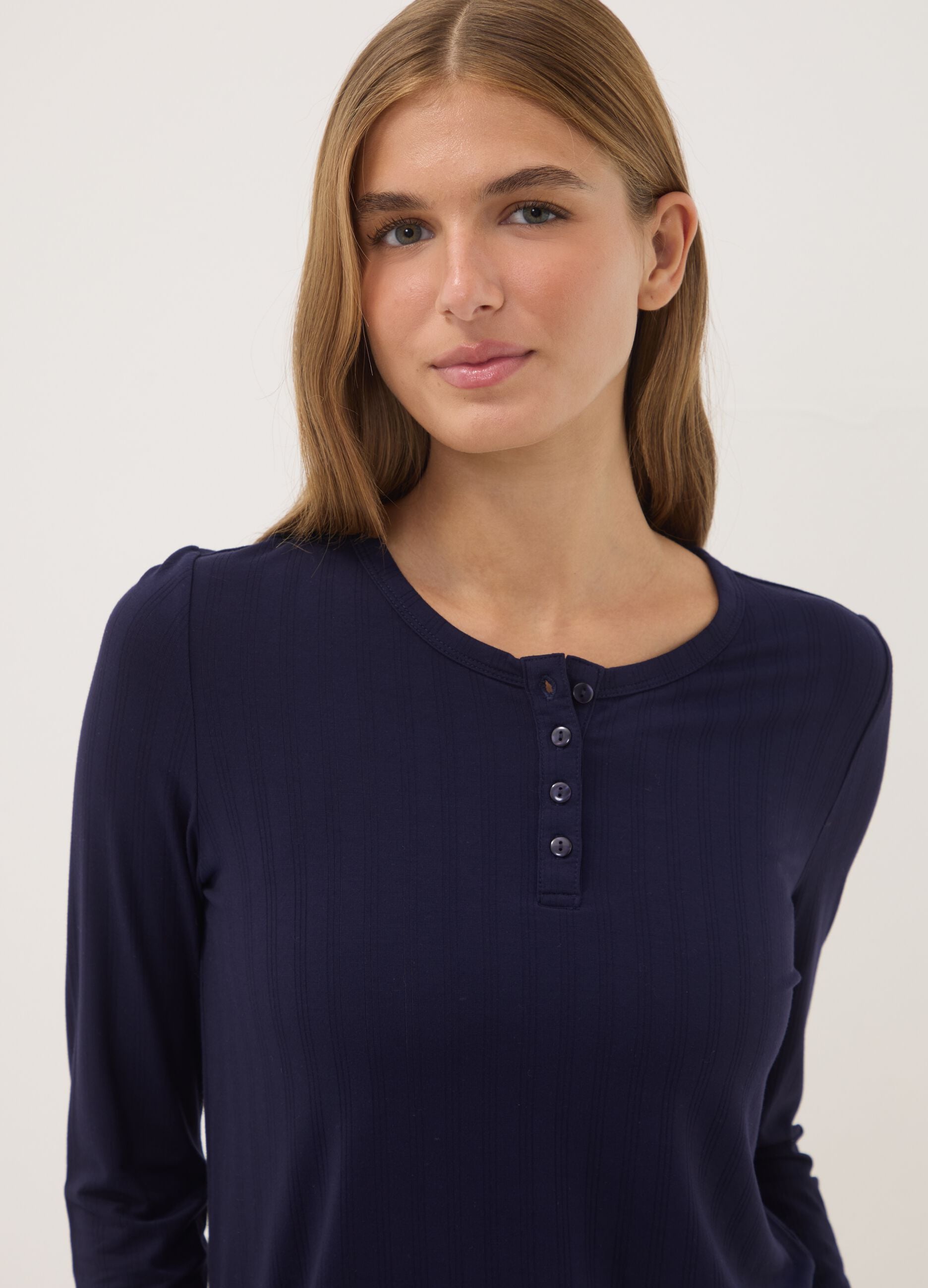 Blue ribbed stretch viscose pyjama top