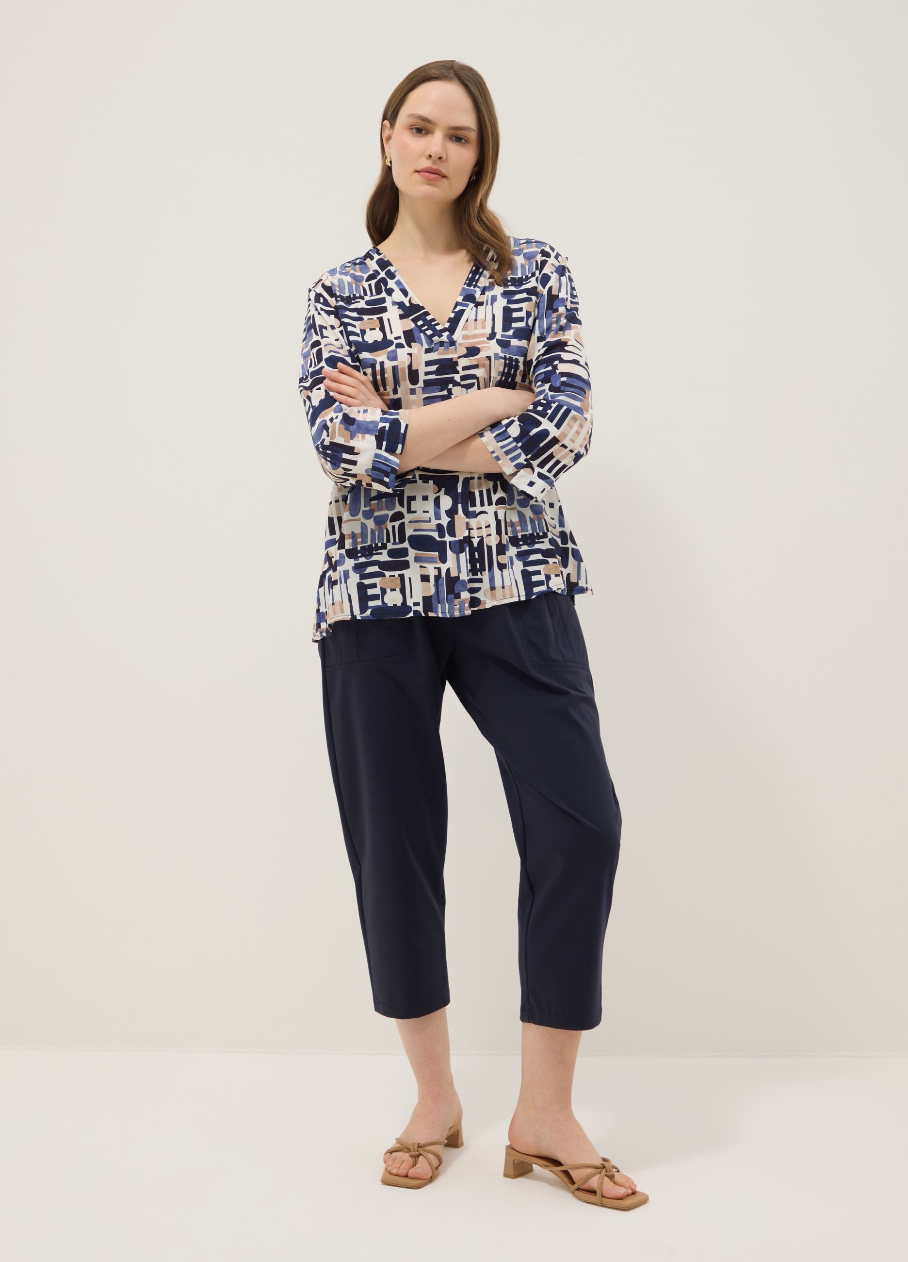 Multicolour pure viscose blouse with geometric print, regular fit