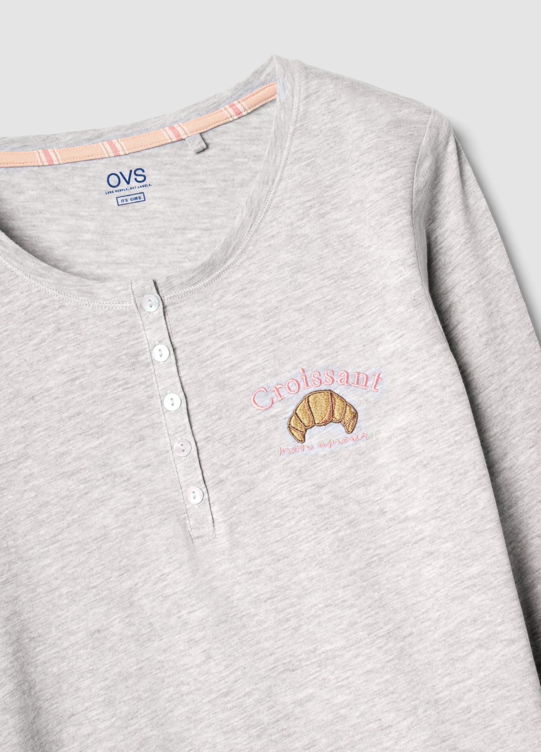 Regular fit multicolour pure cotton pyjamas with croissant