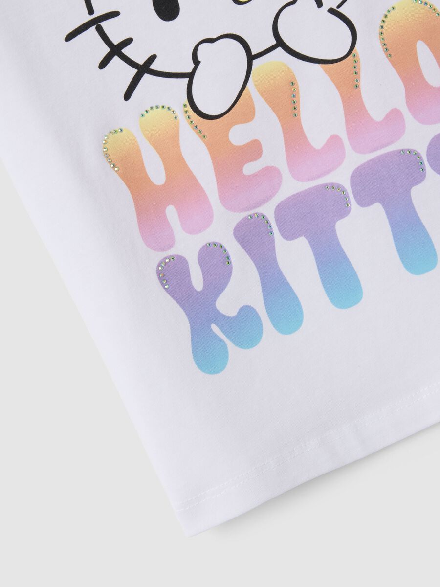 Girls' White Stretch Cotton T-shirt with Hello Kitty_2