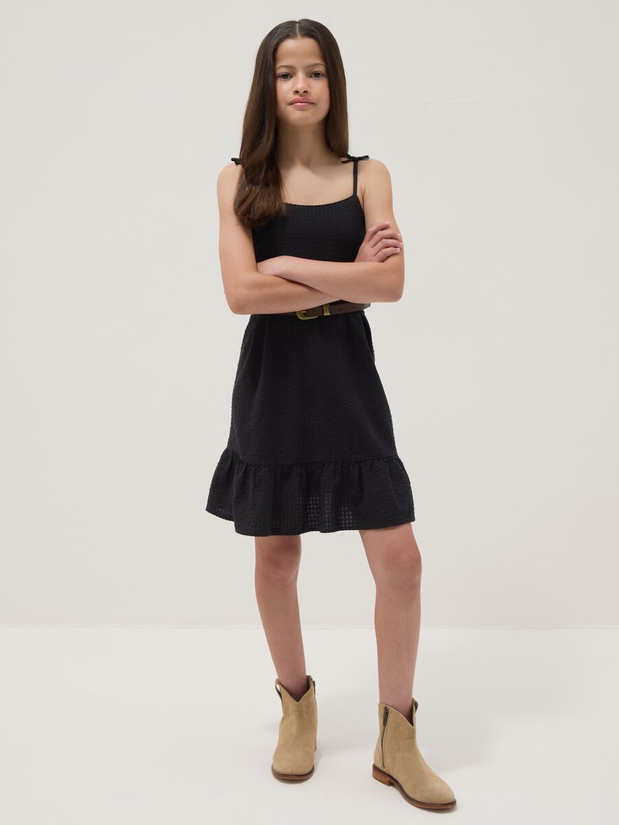 Black pure cotton dress with thin straps_0