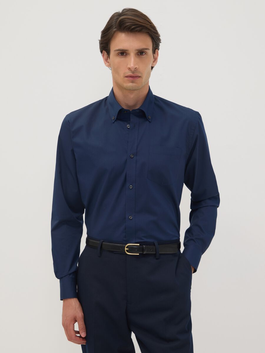Blue regular-fit shirt with button-down collar, easy-iron_0