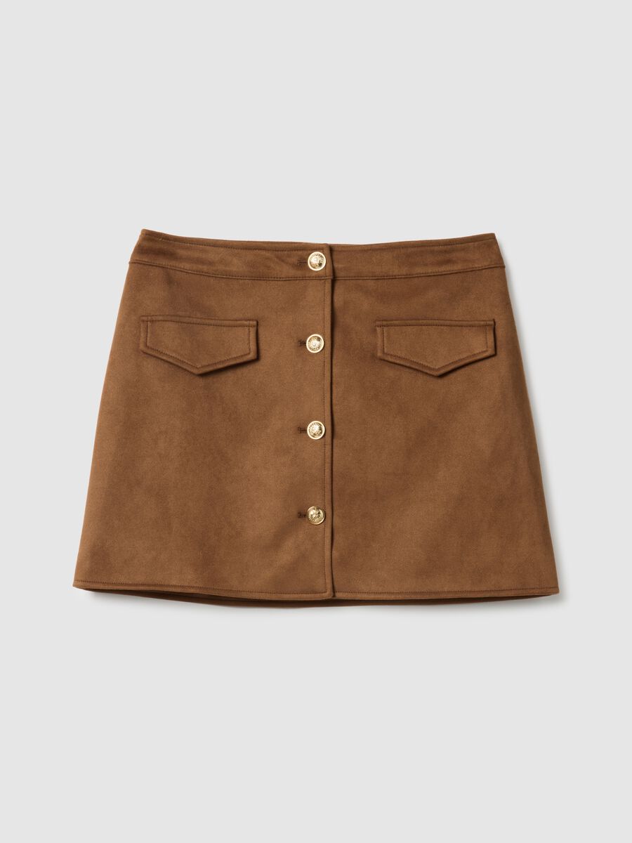 Brown regular fit mini skirt with gold buttons_4
