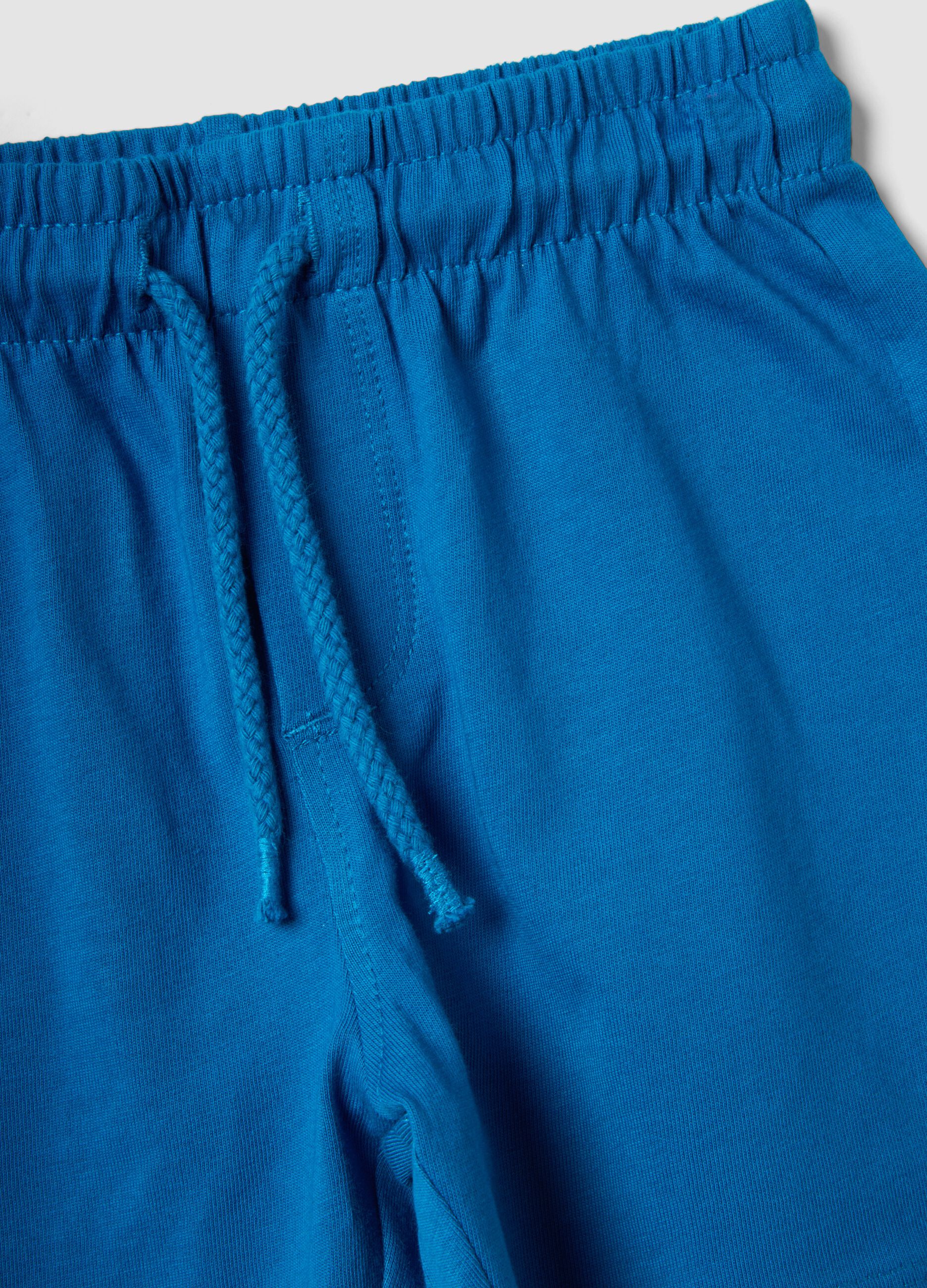 Blue pure organic cotton shorts with elasticated waist for baby boys, regular fit