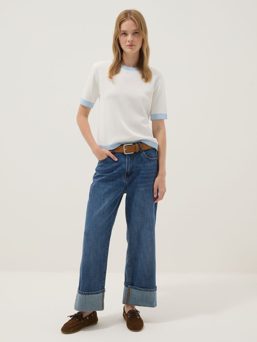White viscose-blend T-shirt with contrast trims_2