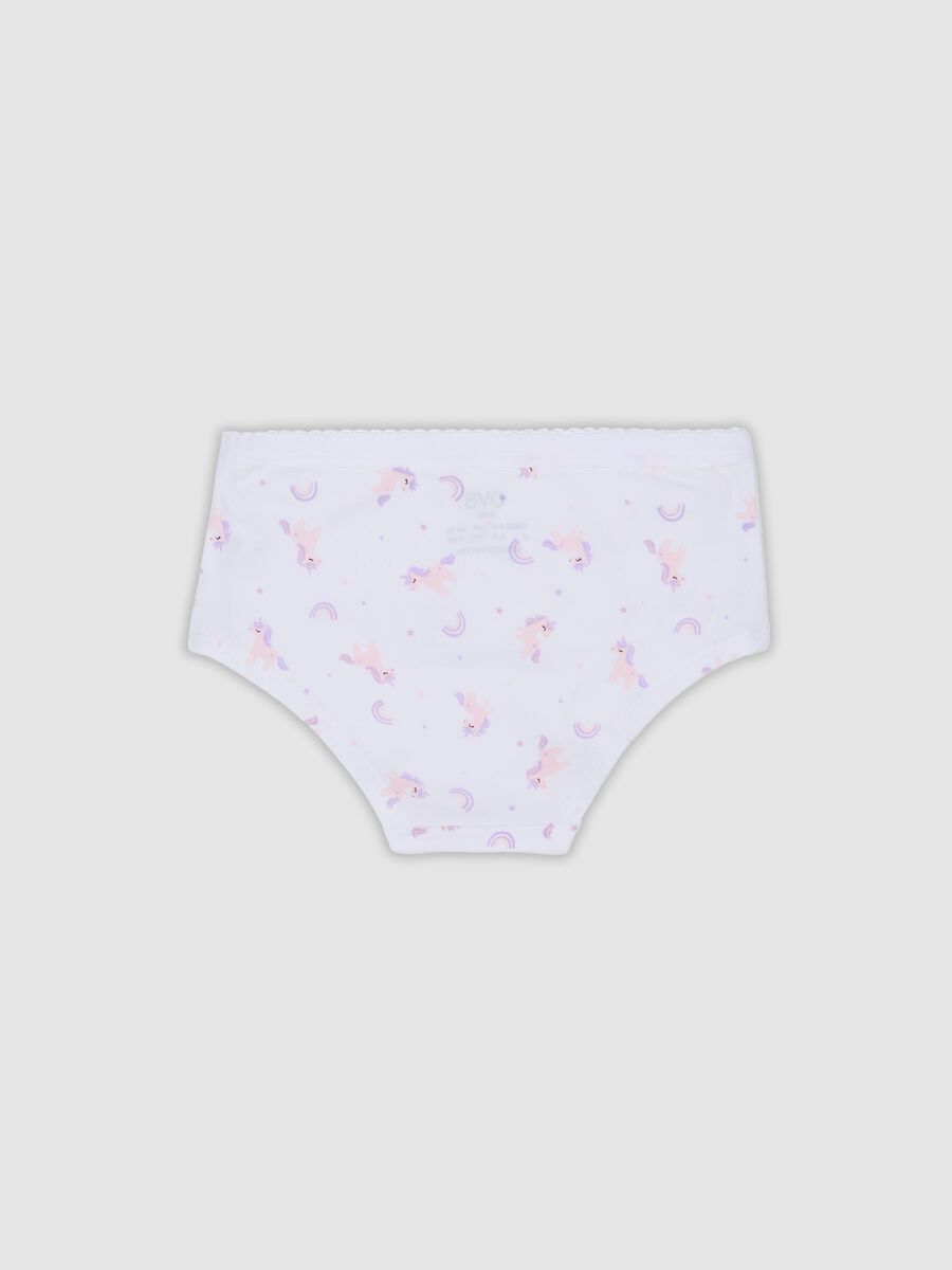 White stretch organic cotton culotte briefs with unicorn print_1